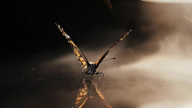 Monarch butterfly with outstretched wings, showcasing intricate patterns