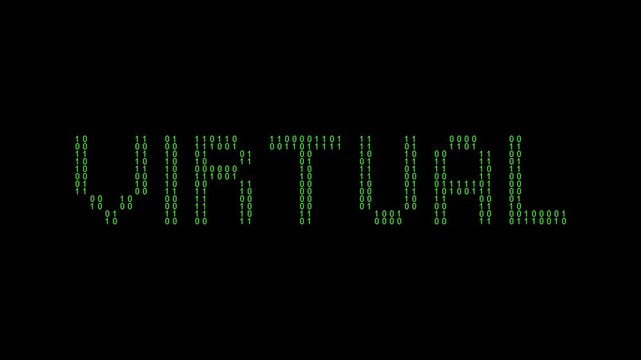 Binary virtual reality code animation with futuristic design.