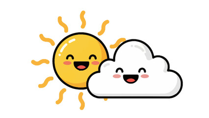 A cartoon sun and a cartoon cloud with smiling faces