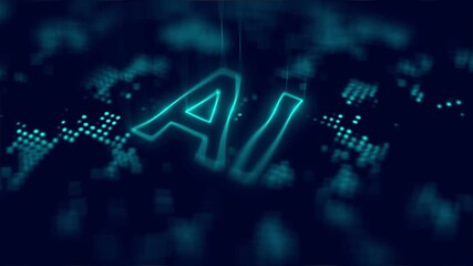 AI Artificial Intelligence Neon Concept with Digital Data Grid Background | Futuristic Technology and Machine Learning Loop Animation - Powered by Adobe
