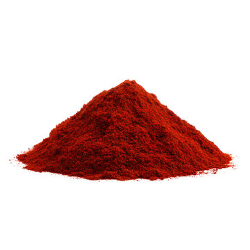 A pile of vibrant red paprika powder isolated on a transparent background, showcasing its fine texture and rich color