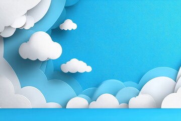 Paper Cutout Clouds Floating Against A Textured Blue Background