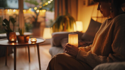 Smart home lifestyle &ndash; human interaction with technology in cozy modern home