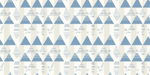 Seamless modern Scandinavian pattern featuring clean geometric shapes in icy blues and whites, embodying minimal Nordic style.