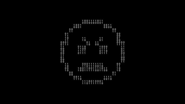 Icon symbol of expression or concept created on binary 1-0 matrix code background for hacker or hacking concept.