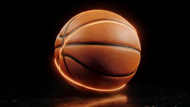 Illuminated basketball isolated on a black background, with glowing lines, for sports concepts.