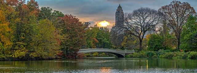 Bow bridge view in autumn at lake