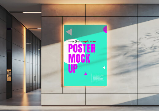 Realistic Office Wall Light Box Poster Mockup
