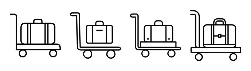 Baggage cart vector illustration luggage trolley airport travel vacation luggage transportation line art 