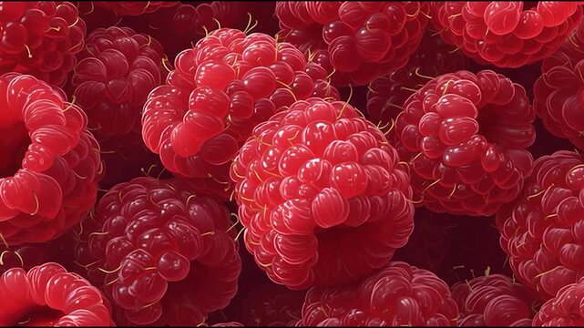 Raspberry Rhapsody: A close-up shot of plump, ripe raspberries overflowing, showcasing their vibrant color and succulent texture. A true celebration of natural sweetness.