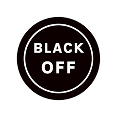 Black round badge with “Black Off” text, clean vector for digital marketing or sale promo.