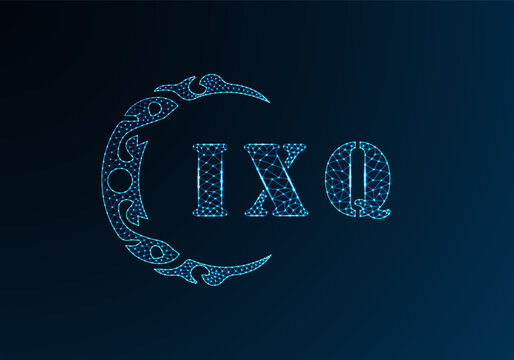 Low poly letter logo IXQ design. IXQ letter logo low poly vector design on blue color gradient background. IXQ logo low poly design