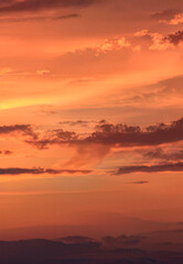 beautiful pink clouds in the evening blue sky, background