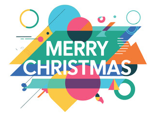 Merry Christmas abstract geometric background with colorful shapes and lines.