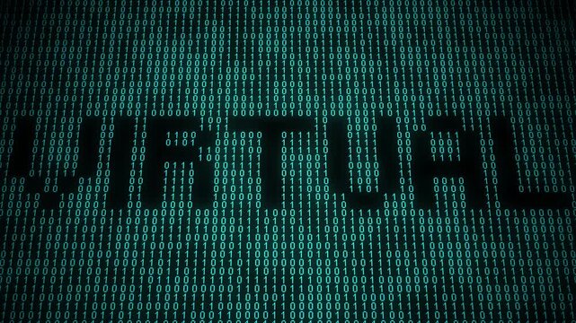 Binary virtual reality code animation with futuristic design.