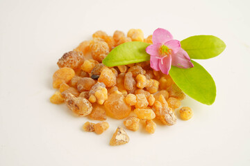 Frankincense or olibanum aromatic resin used in incense and perfumes.