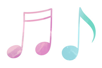 Watercolor music notes in pastel pink and turquoise. Cute handpainted elements