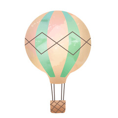 Watercolor hot air balloon in pastel colors. Cute baby air transport illustration isolated on white background.