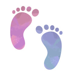 Watercolor baby footprints in pastel purple tones. Cute handpainted foot prints isolated on white background.