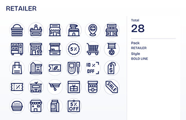 28 Pixel Optimized Bold Line Vector Icons from Retailer Collection