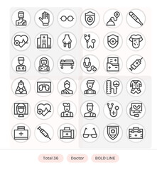 36 Bold Line PIXEL Perfect Vector Icons for Doctor Graphics