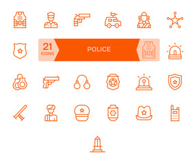 25 Police Pixel Aligned Vector Icons in 256x256 Regular Line Aesthetic