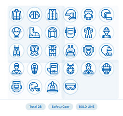 28 Pixel Optimized Vector Icons themed around Safety Gear in 256x256 Bold Line format