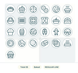 25 Regular Line Pixel Aligned Retina Ready Vector Icons from Baked Suite