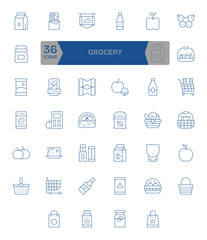 40 256x256 Vector Icons for Grocery with Pixel Optimized Thin Line clarity