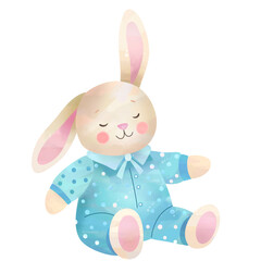 Cute bunny in pajamas in watercolor style. Perfect element for children’s designs and illustrations.