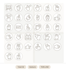 Gesture Vector Icon Collection with 32 High Resolution Thin Line Designs