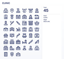 Clinic Professional Vector Set with 45 Bold Line Detail Enhanced High Resolution Icons