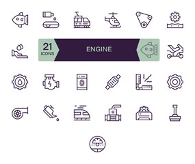 Engine including 25 64x64 Regular Line Vector Illustrations
