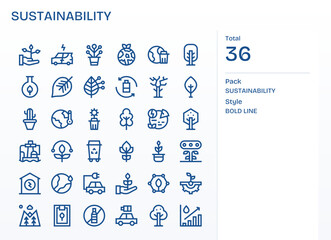 36 Editable Bold Line Vector Icons from Sustainability Collection