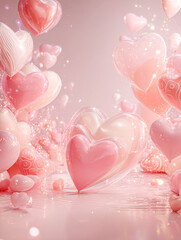A whimsical display of pink and heart-shaped balloons, creating a dreamy atmosphere filled with love and joy.