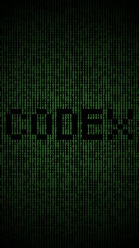 Digital codex binary animation with abstract matrix background.