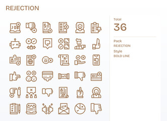 Rejection featuring 36 128x128 Vector Icons in Bold Line Design