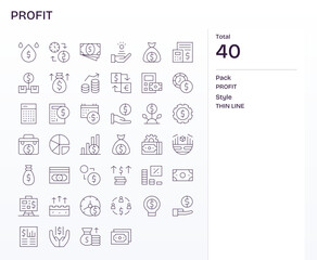 40 Thin Line Pixel Optimized Vector Icons for Profit Graphics