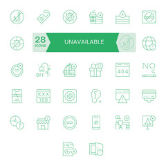 32 Thin Line Vector Icons designed for Unavailable in 128x128 Pixel Aligned format