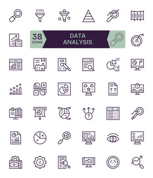 Data Analysis Vector Icon Toolkit featuring 42 Detail Enhanced Retina Ready Regular Line elements
