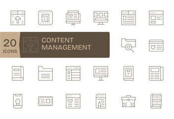 Content Management Scalable Vector Set featuring 20 PIXEL Perfect Thin Line Retina Ready Icons