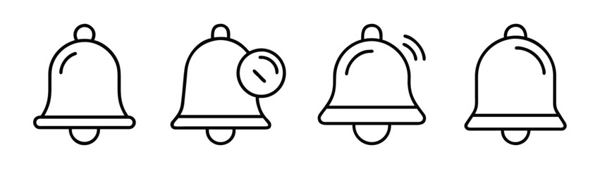 Find vector outline drawing of notification bell icons for website ui design and mobile apps development