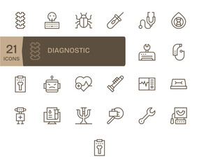 Diagnostic Vector Graphics Pack including 25 Regular Line 256x256 PIXEL Perfect Icons
