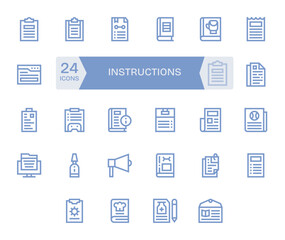 Instructions Vector Icon Collection featuring 24 Display Perfect 128x128 Bold Line Designs