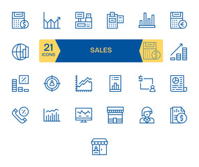 Sales High Resolution Vector Icon Pack with 25 Regular Line Editable Elements