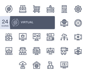 Virtual Editable Vector Set with 24 64x64 Bold Line Icons