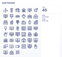 Software Design Vector Icons featuring 45 Pixel Optimized Bold Line Style