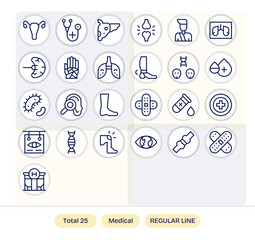 Medical Icon 256x256 Vector Icon Pack with 25 Regular Line Display Perfect Elements
