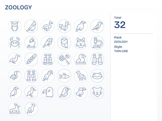 32 Thin Line Pixel Optimized Vector Icons tailored for Zoology High Resolution interface