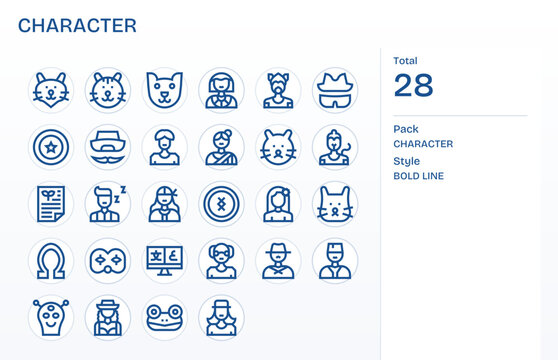 Character Exclusive Vector Set featuring 28 Bold Line Display Perfect 128x128 Icons